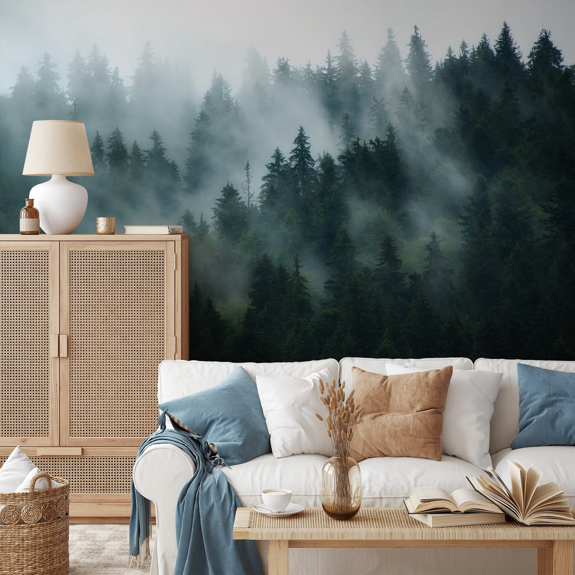 Stunning Foggy Dark Green Forest Wallpaper for a Mystical Nature-Inspired Look
