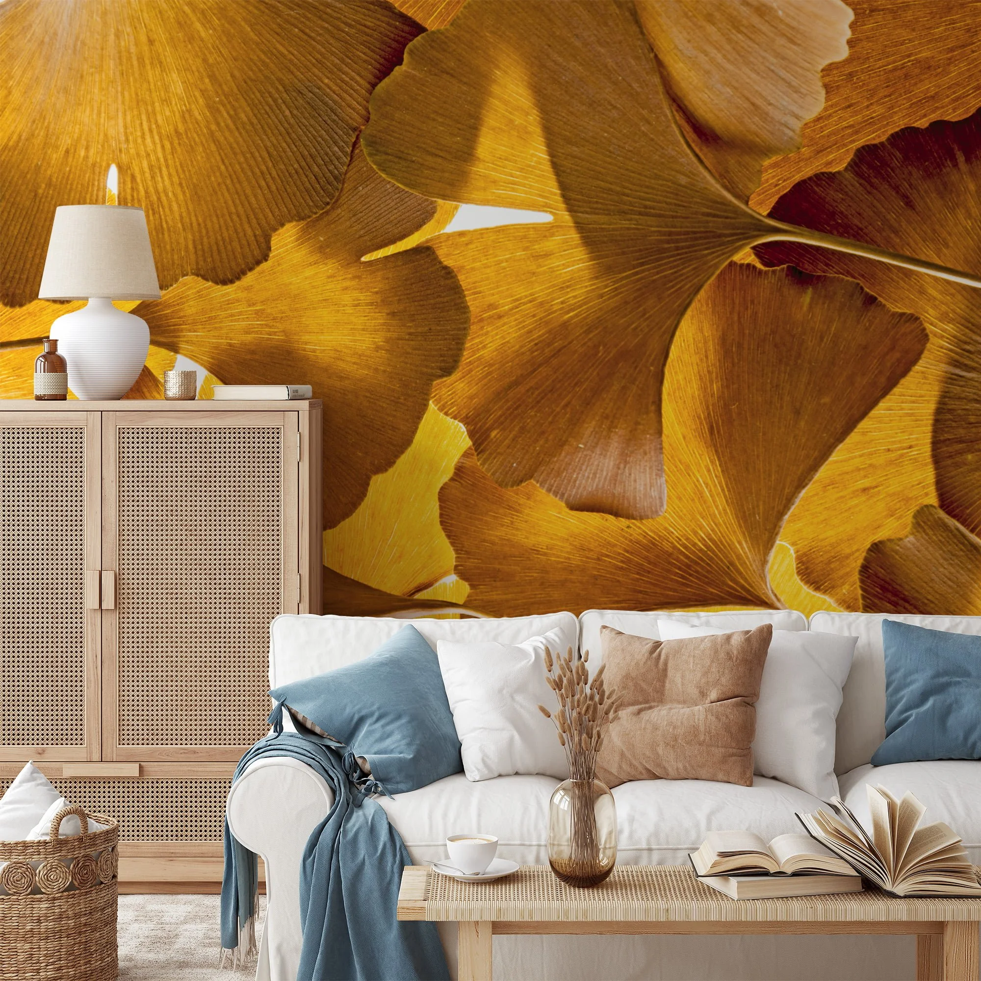 Fall Beauty Captured in Yellow Ginkgo Biloba Leaves - Self-Adhesive Peel and Stick Wallpaper for a Nature-Inspired Home
