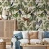 Lush Leaves and Exotic Animal Illustration Wallpaper for a Wild and Vibrant Home Decor