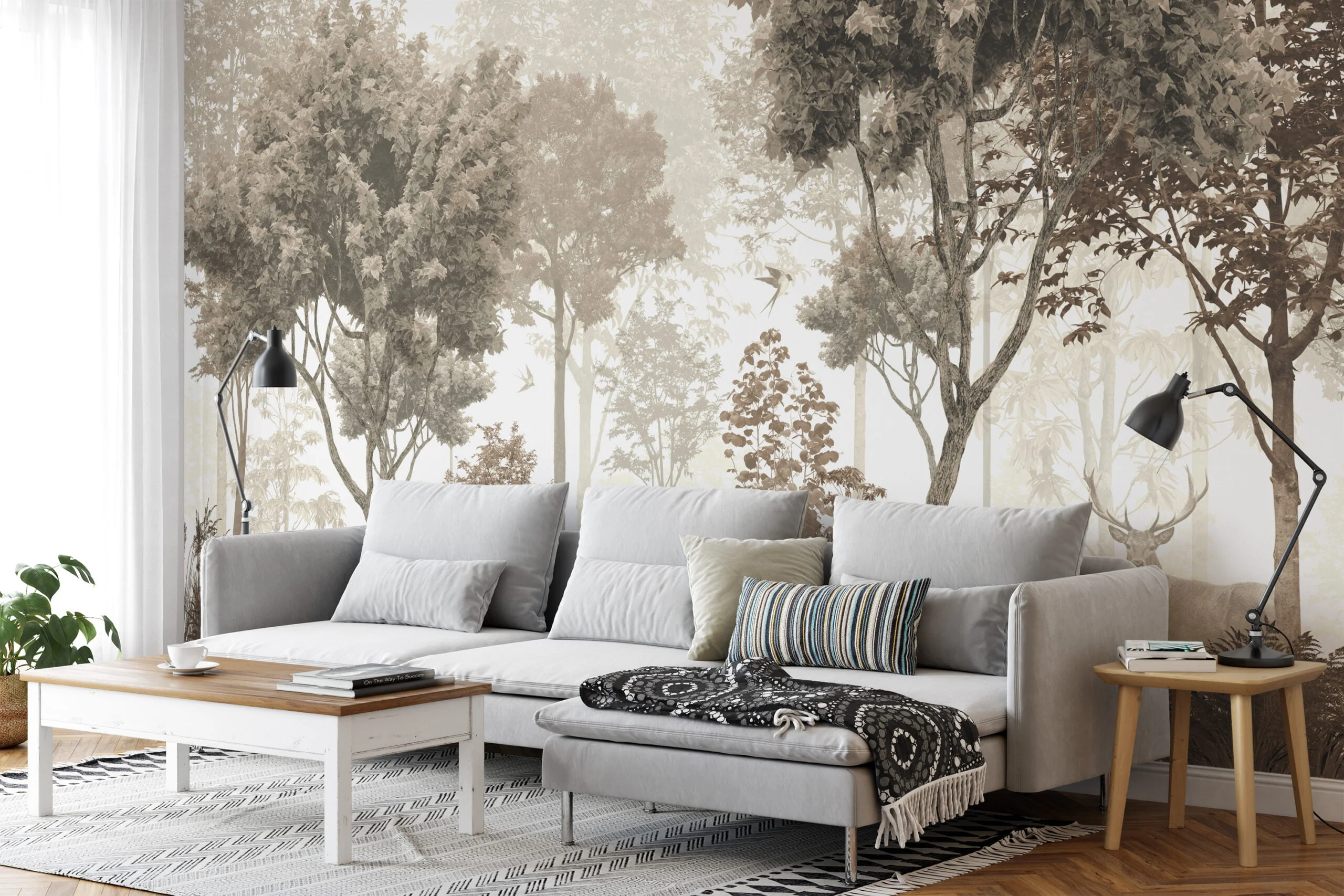 Vintage Style Forest and Deers Wall Mural for a Unique and Beautiful Interior