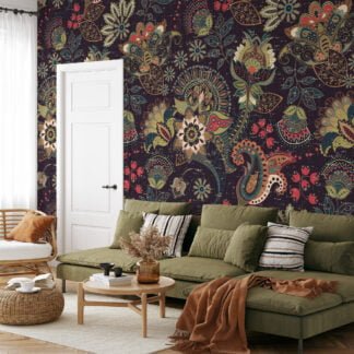 Bring a Unique and Exotic Flair to Your Home with this Abstract Oriental Floral Illustration Wallpaper