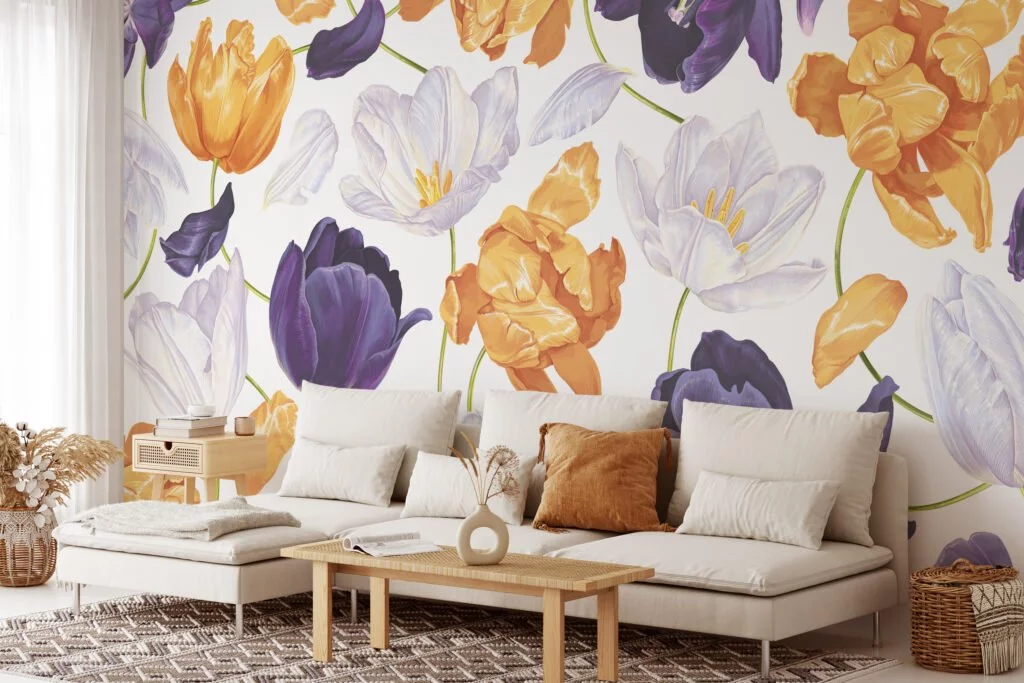 Elegant Soft Giant Peony Flowers Illustration Wallcovering for a Chic and Modern Decor