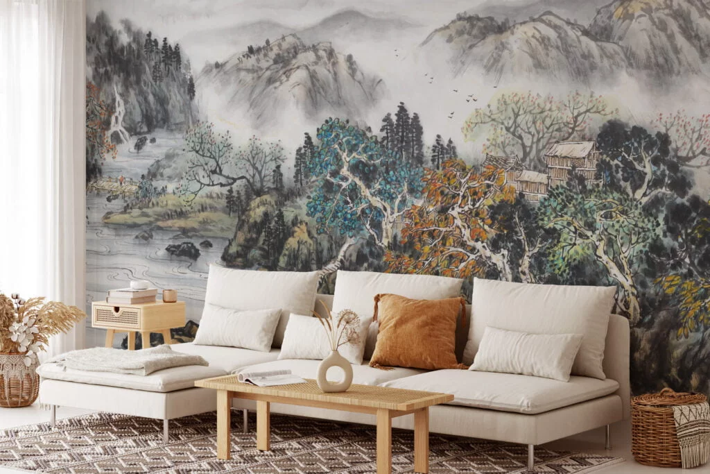 Vintage Landscape Painting Wallpaper, Classic Traditional Peel and Stick Self Adhesive Wall Mural, Removable Temporary Wallpaper