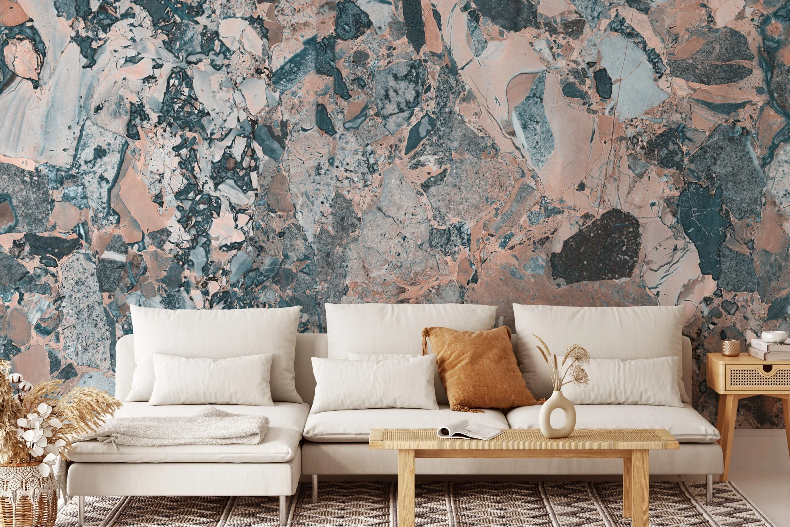 Mix Colored Stone Marble Wallpaper, Peel & Stick Self Adhesive Mural for a Bold and Modern Look