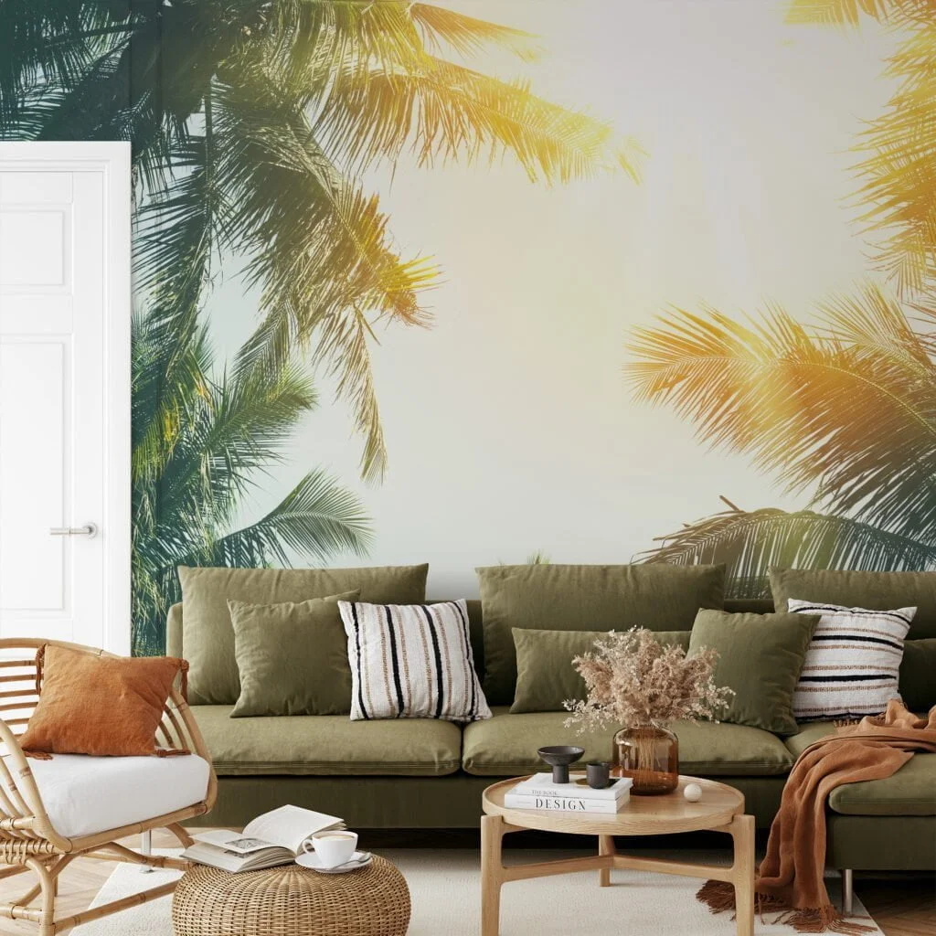 Tropical Palm Trees and Bright Sun Glare Wallpaper for a Relaxing and Exotic Atmosphere