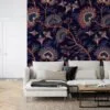 Navy Blue Floral Wallpaper - Traditional Design for a Sophisticated Aesthetic