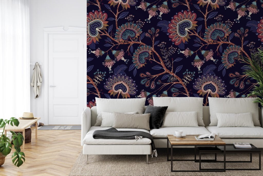 Navy Blue Floral Wallpaper - Traditional Design for a Sophisticated Aesthetic
