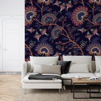 Navy Blue Floral Wallpaper - Traditional Design for a Sophisticated Aesthetic