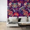 Traditional Colorful Floral Illustration with Birds Wallpaper - Oriental Style Floral Pattern with Vibrant Colors