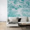 Refreshing Aqua Ocean with Sea Foam Wallpaper for a Calming and Tranquil Home Ambiance