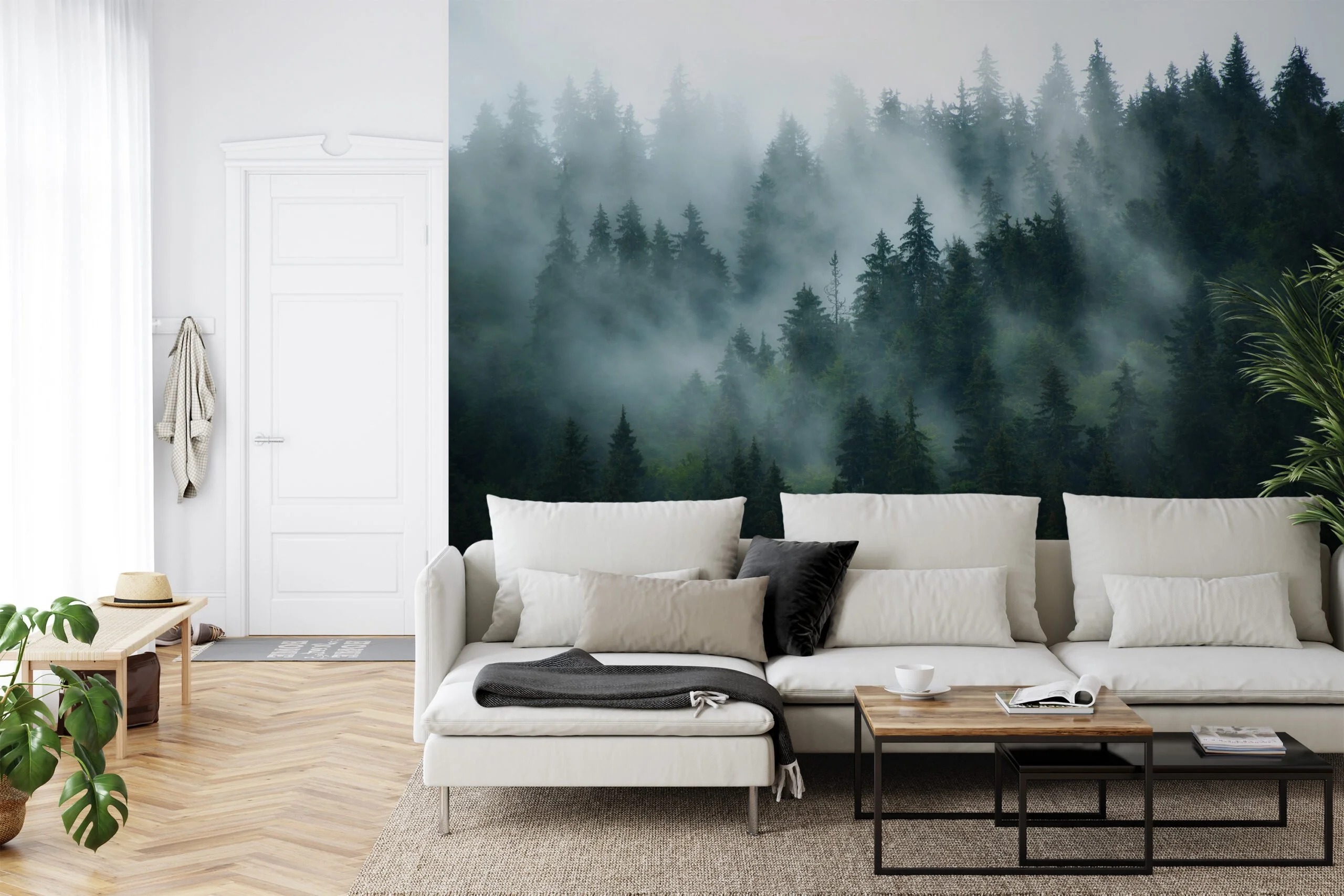 Stunning Foggy Dark Green Forest Wallpaper for a Mystical Nature-Inspired Look