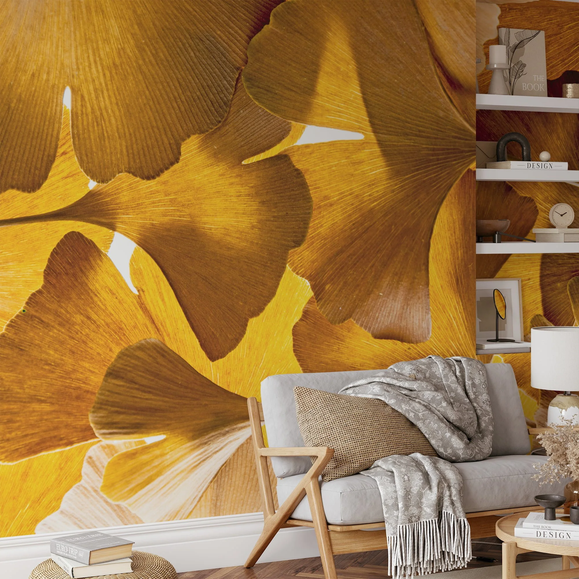 Fall Beauty Captured in Yellow Ginkgo Biloba Leaves - Self-Adhesive Peel and Stick Wallpaper for a Nature-Inspired Home