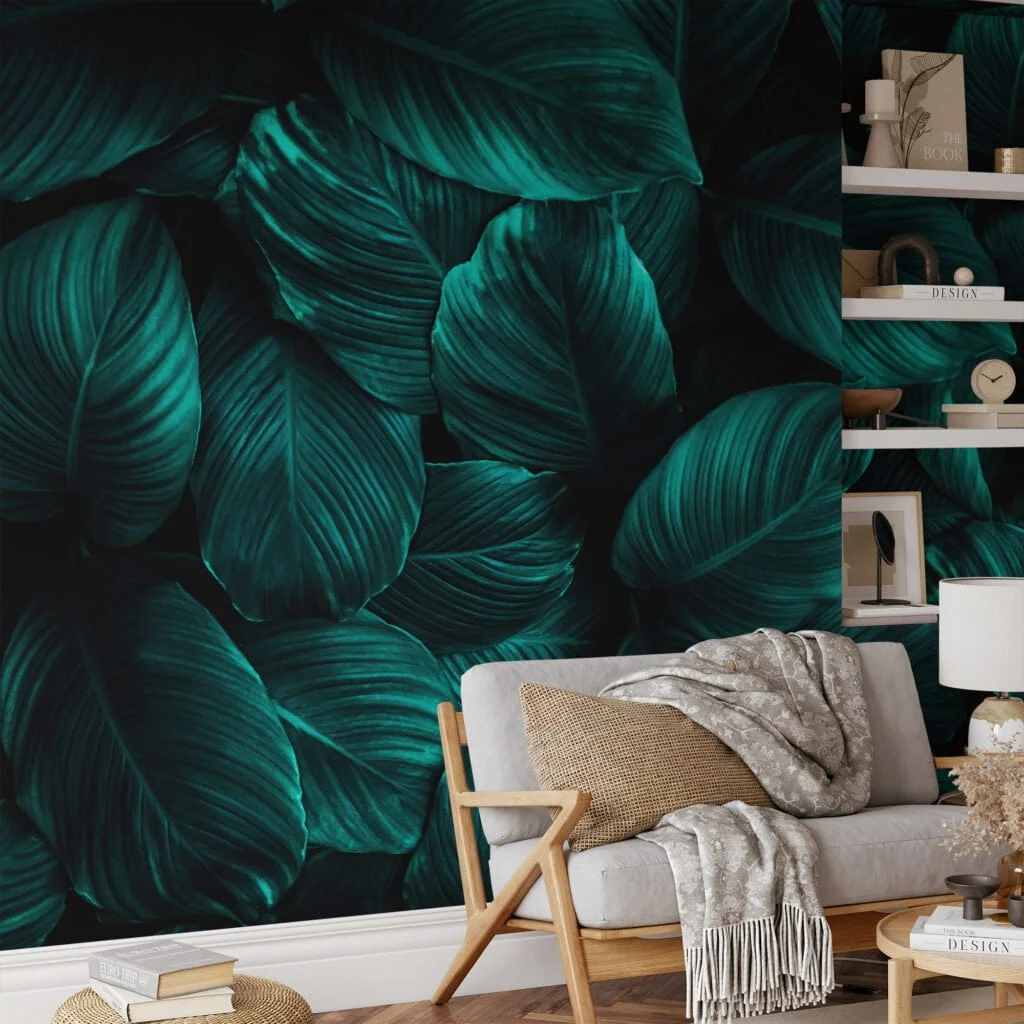 Rich and Luxurious Dark Green Cannifolium Leaves Pattern - Self-Adhesive Peel and Stick Green Nature Wallpaper with Tropical Charm