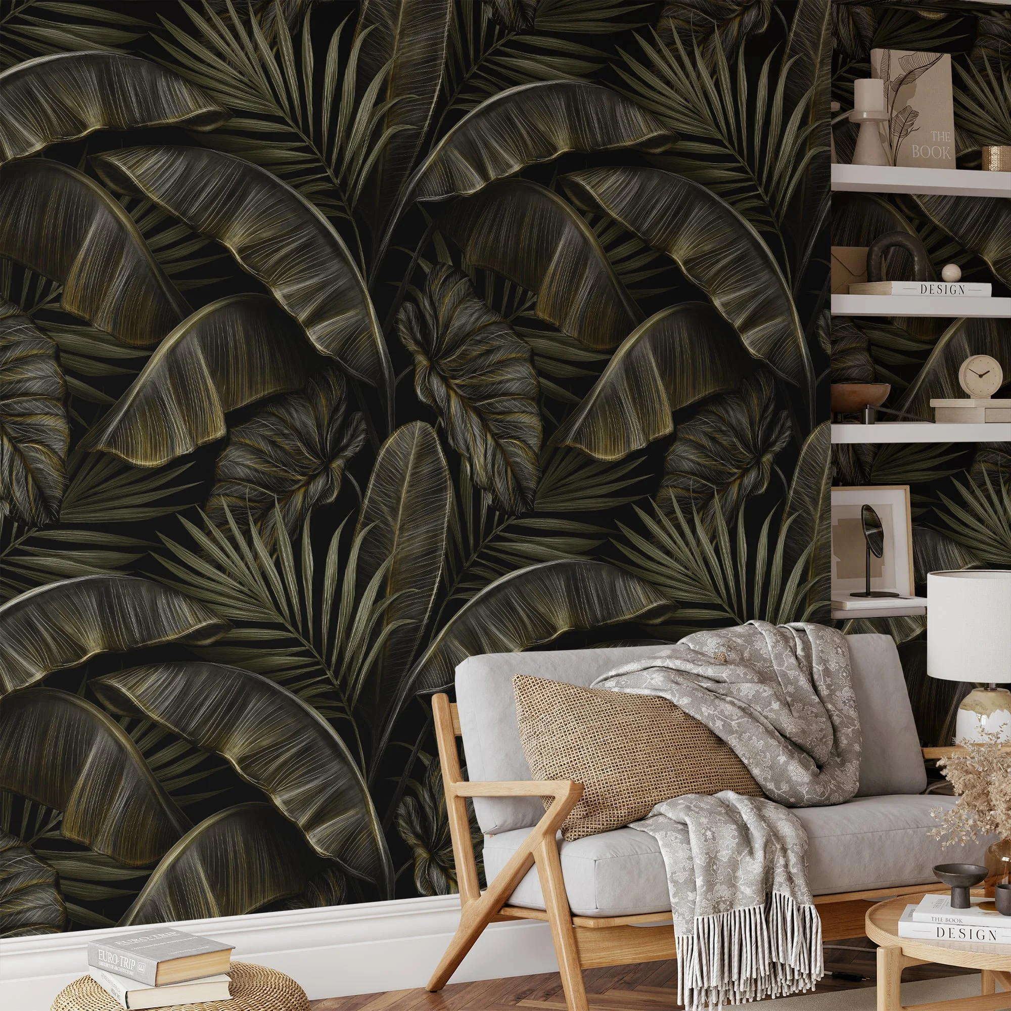 Vintage Charm Meets Tropical Beauty with Banana Leaves Pattern - Self-Adhesive Peel and Stick Dark Leaf Wallpaper for a Refreshed Bathroom or Bedroom