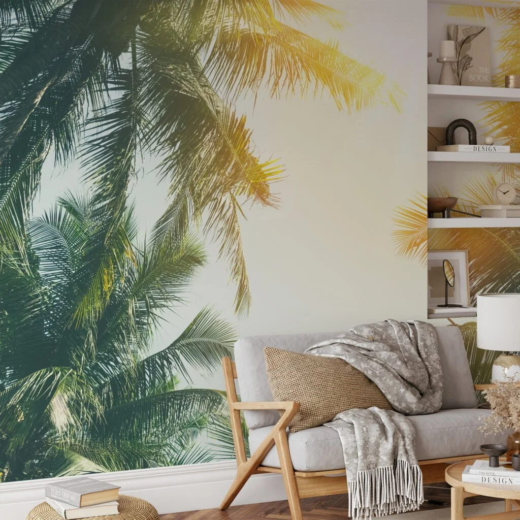 Tropical Palm Trees and Bright Sun Glare Wallpaper for a Relaxing and Exotic Atmosphere