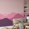 Minimalistic Abstract Mountains Wallpaper with Pink and Purple Hues for a Contemporary and Chic Home Decor