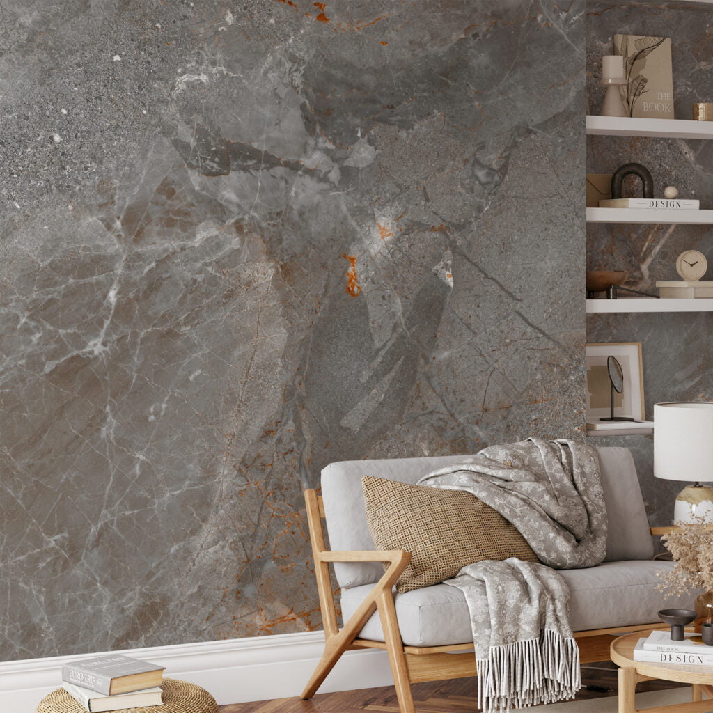 Create an Artistic Focal Point with Stone Marble Texture with Orange Cracks Wallpaper, a Peel & Stick Self Adhesive Wall Mural that Adds Vibrancy to Your Space