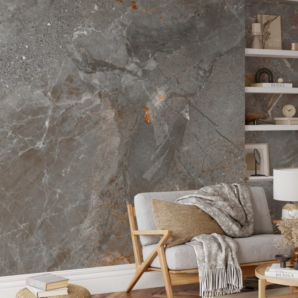 Create an Artistic Focal Point with Stone Marble Texture with Orange Cracks Wallpaper, a Peel & Stick Self Adhesive Wall Mural that Adds Vibrancy to Your Space