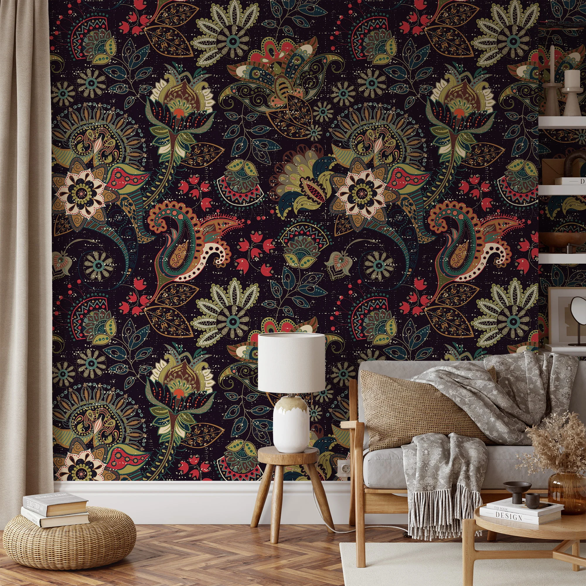 Bring a Unique and Exotic Flair to Your Home with this Abstract Oriental Floral Illustration Wallpaper
