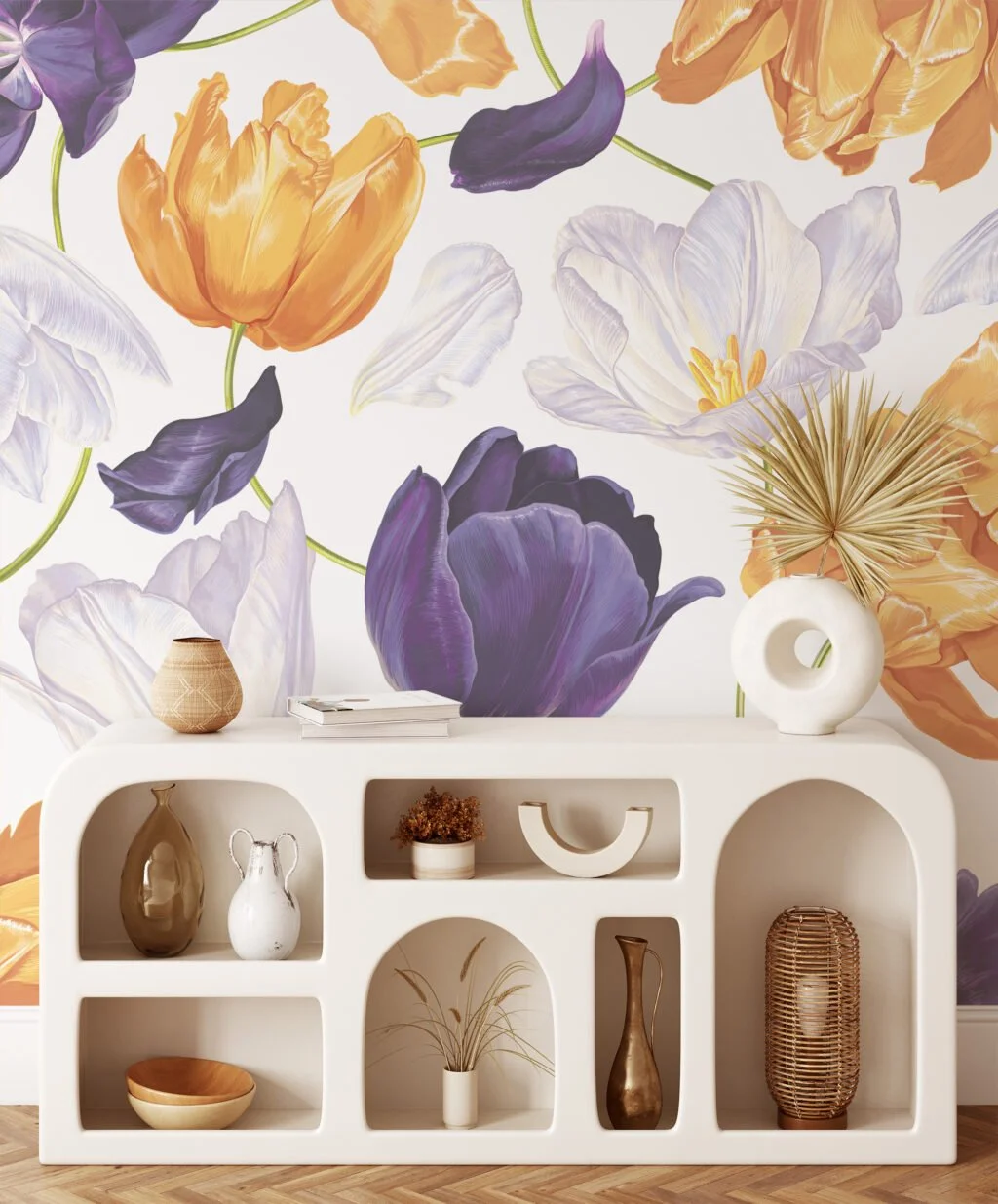 Elegant Soft Giant Peony Flowers Illustration Wallcovering for a Chic and Modern Decor