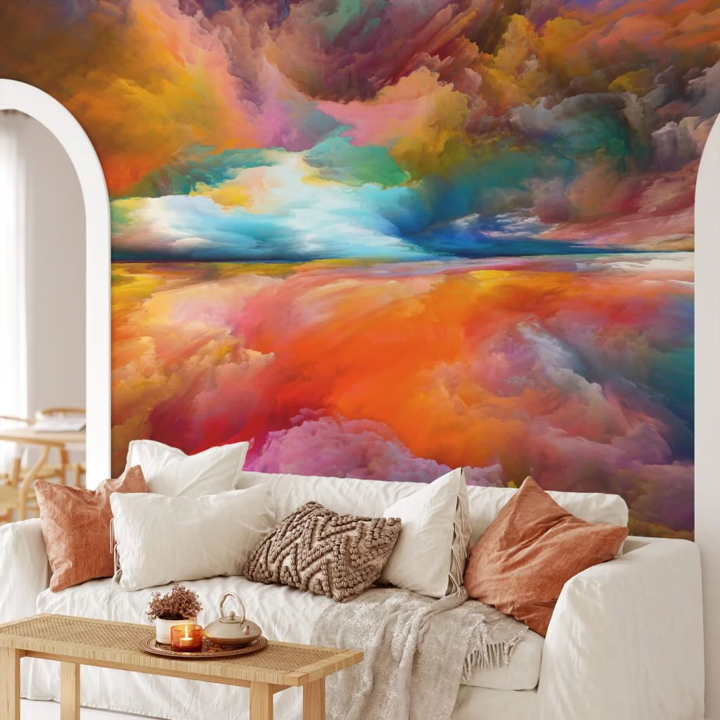 Self-Adhesive and Removable Colorful Sunset Mural Wallpaper - Perfect for a Quick Room Makeover