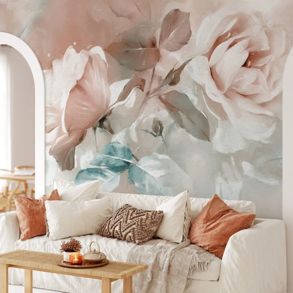 Oil Painting with Rose Flowers Wallpaper - Traditional Style Floral Design with Realistic Oil Painting Effect