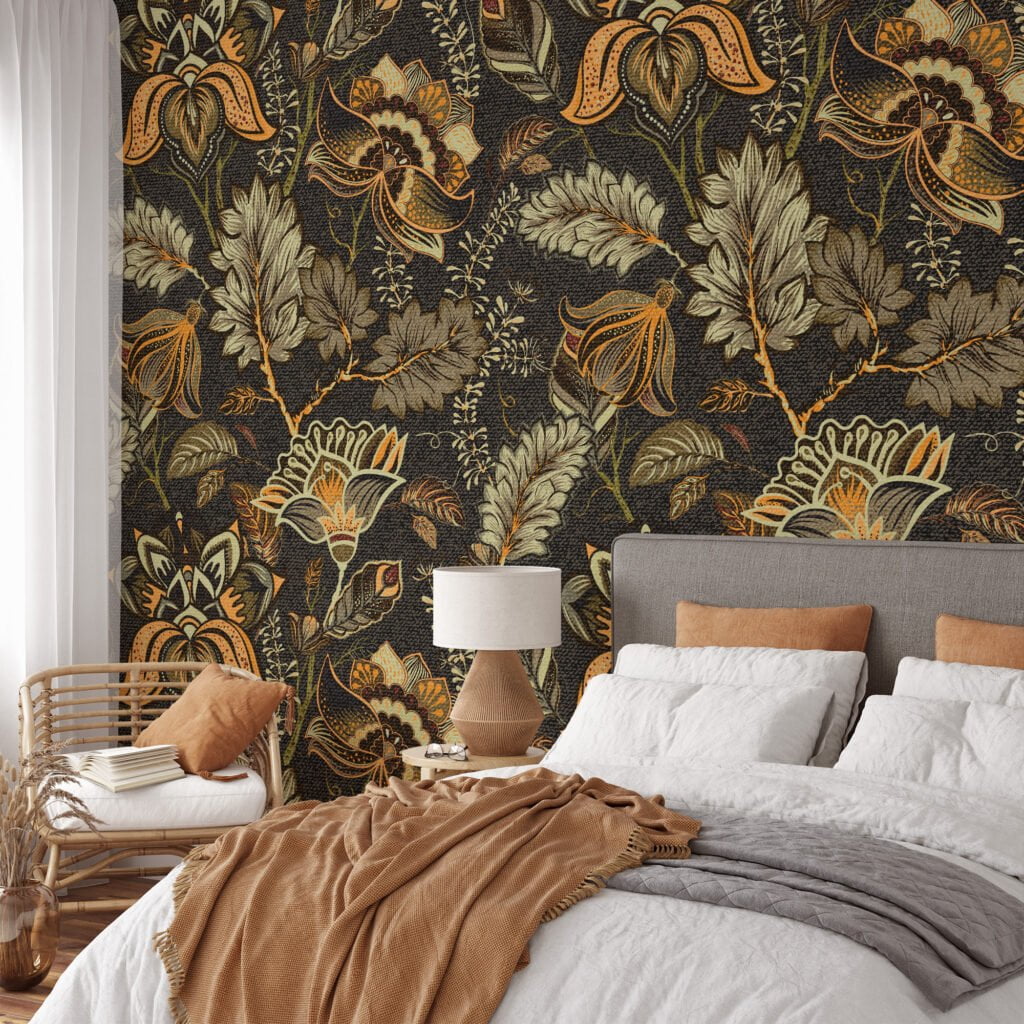 Removable and Durable Vintage Floral Wallpaper with Leaves for a Classic Look in Any Room