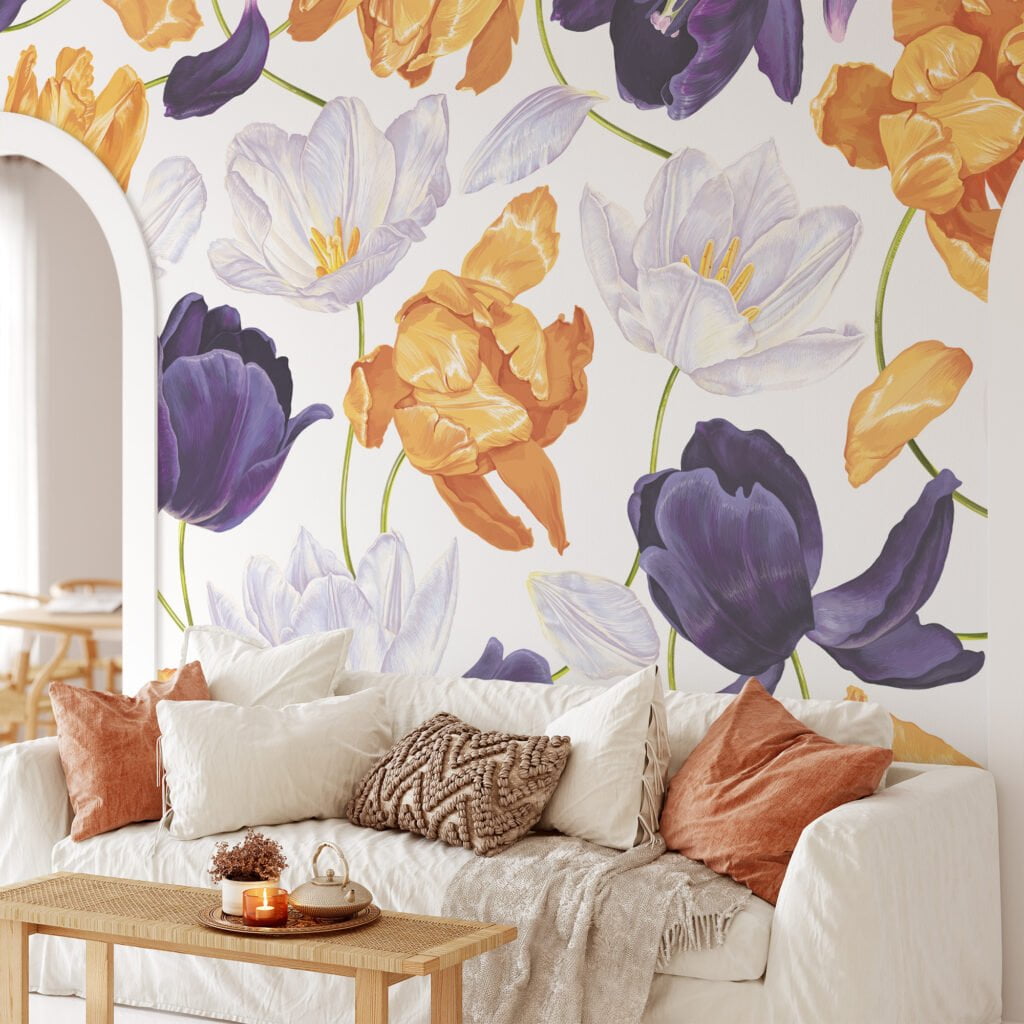 Elegant Soft Giant Peony Flowers Illustration Wallcovering for a Chic and Modern Decor