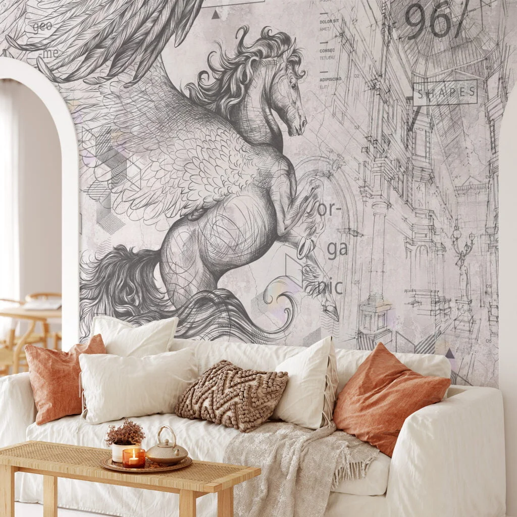 Abstract and Geometric Pegasus Wallpaper, Peel and Stick Temporary Self Adhesive Wall Mural, Modern Abstract Artistic Design