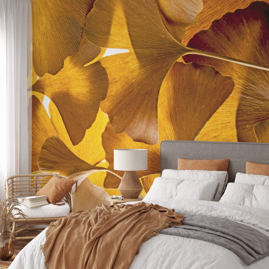 Fall Beauty Captured in Yellow Ginkgo Biloba Leaves - Self-Adhesive Peel and Stick Wallpaper for a Nature-Inspired Home