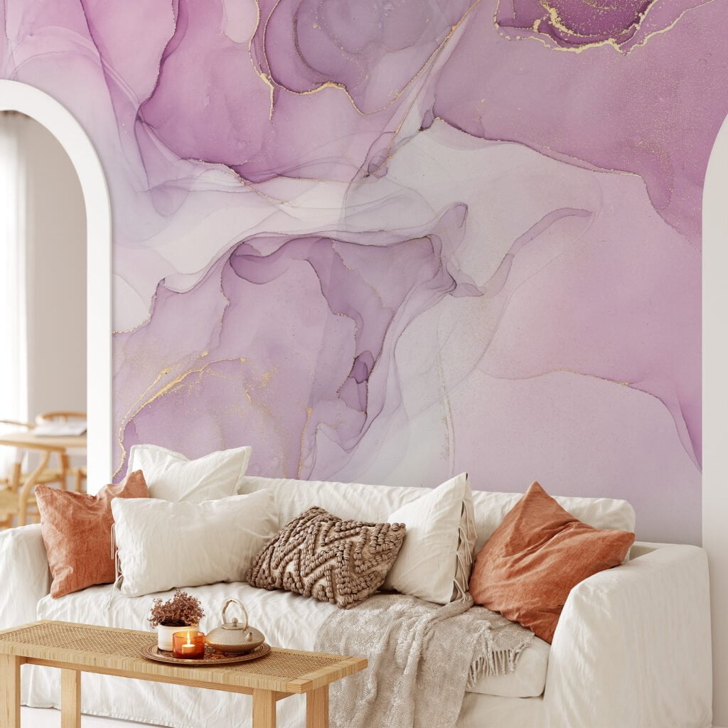 Marble Texture Wallpaper with Pink, Purple and Gold Veins - Self-Adhesive Peel & Stick Removable Wallpaper for Luxe Interiors