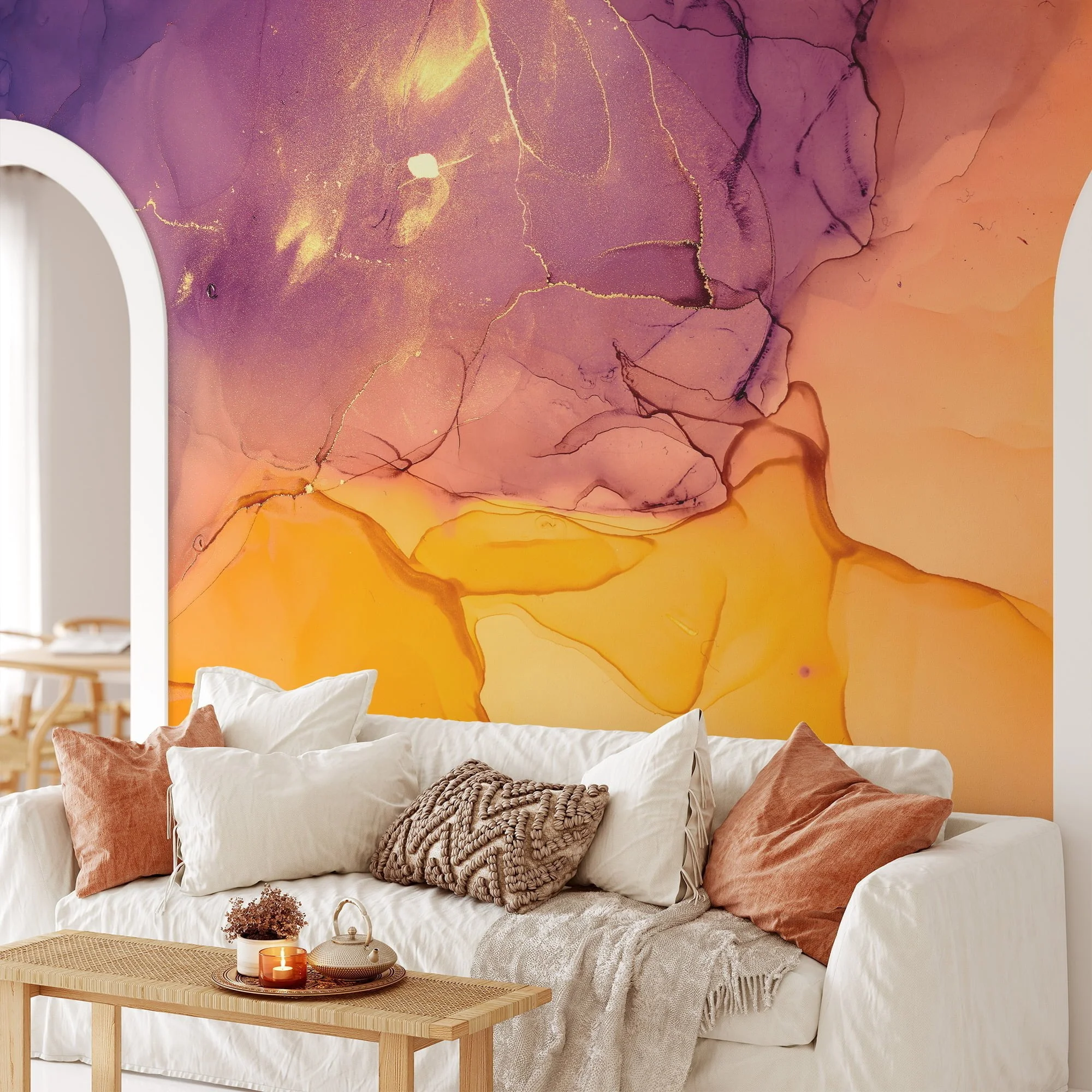 Abstract Orange and Purple Ink Art Wallpaper - Peel and Stick, Easy to Apply and Ideal for Modern Interiors