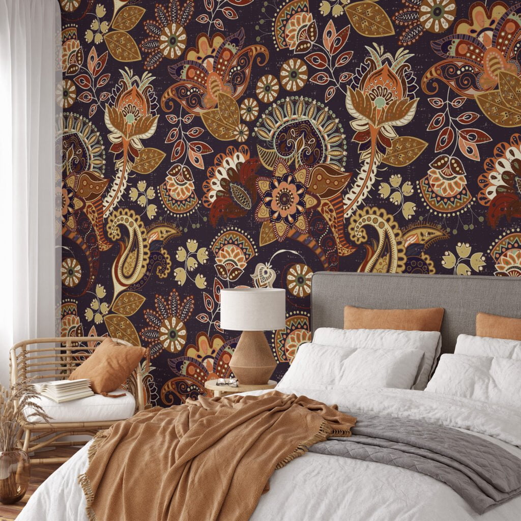 Vintage Traditional Style Flower Illustration Peel and Stick Wallpaper for Classic Home Decor