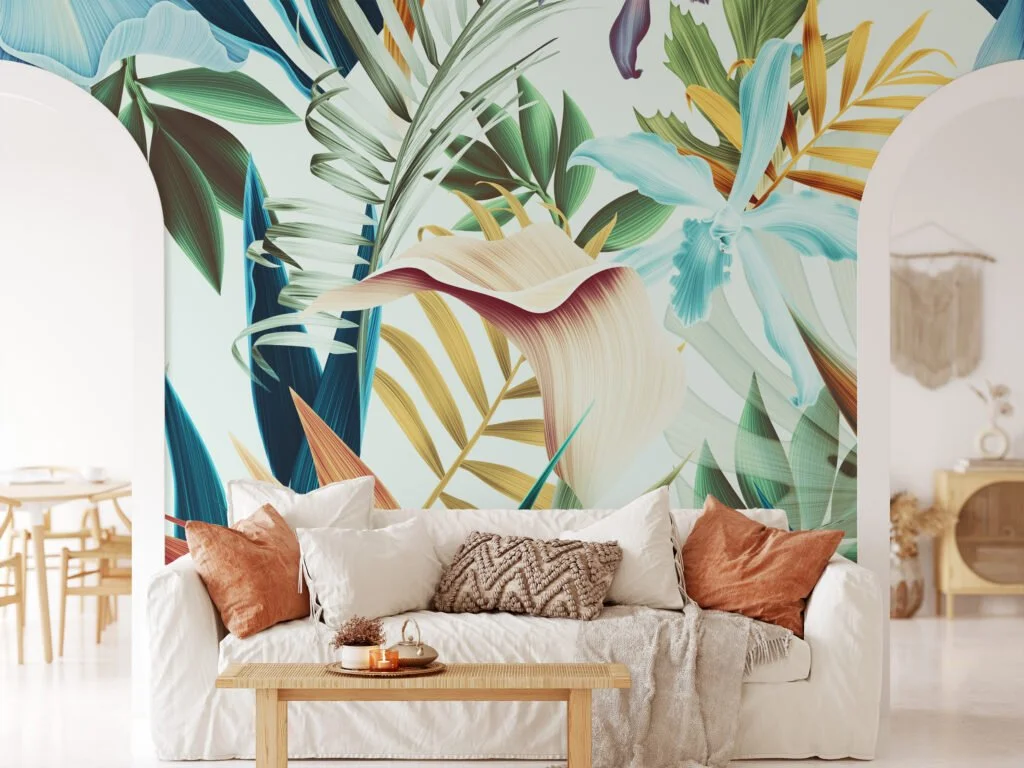 Large Tropical Floral Wallpaper, Exotic and Lush Peel and Stick Removable Wall Mural, Self Adhesive Wallpaper for a Relaxing Oasis