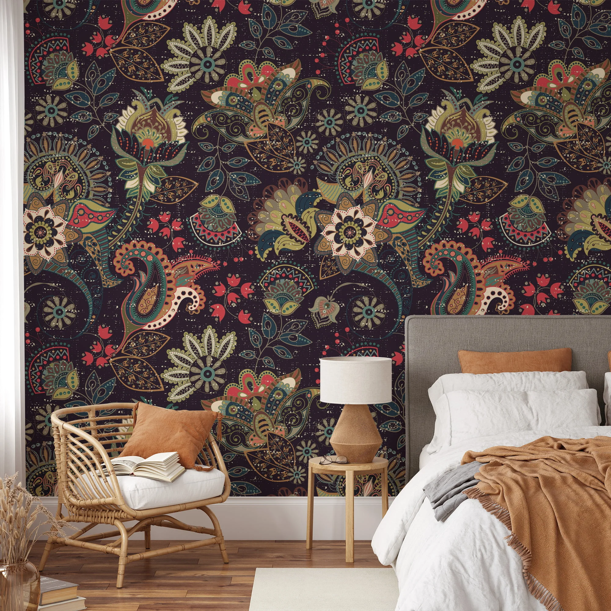Bring a Unique and Exotic Flair to Your Home with this Abstract Oriental Floral Illustration Wallpaper