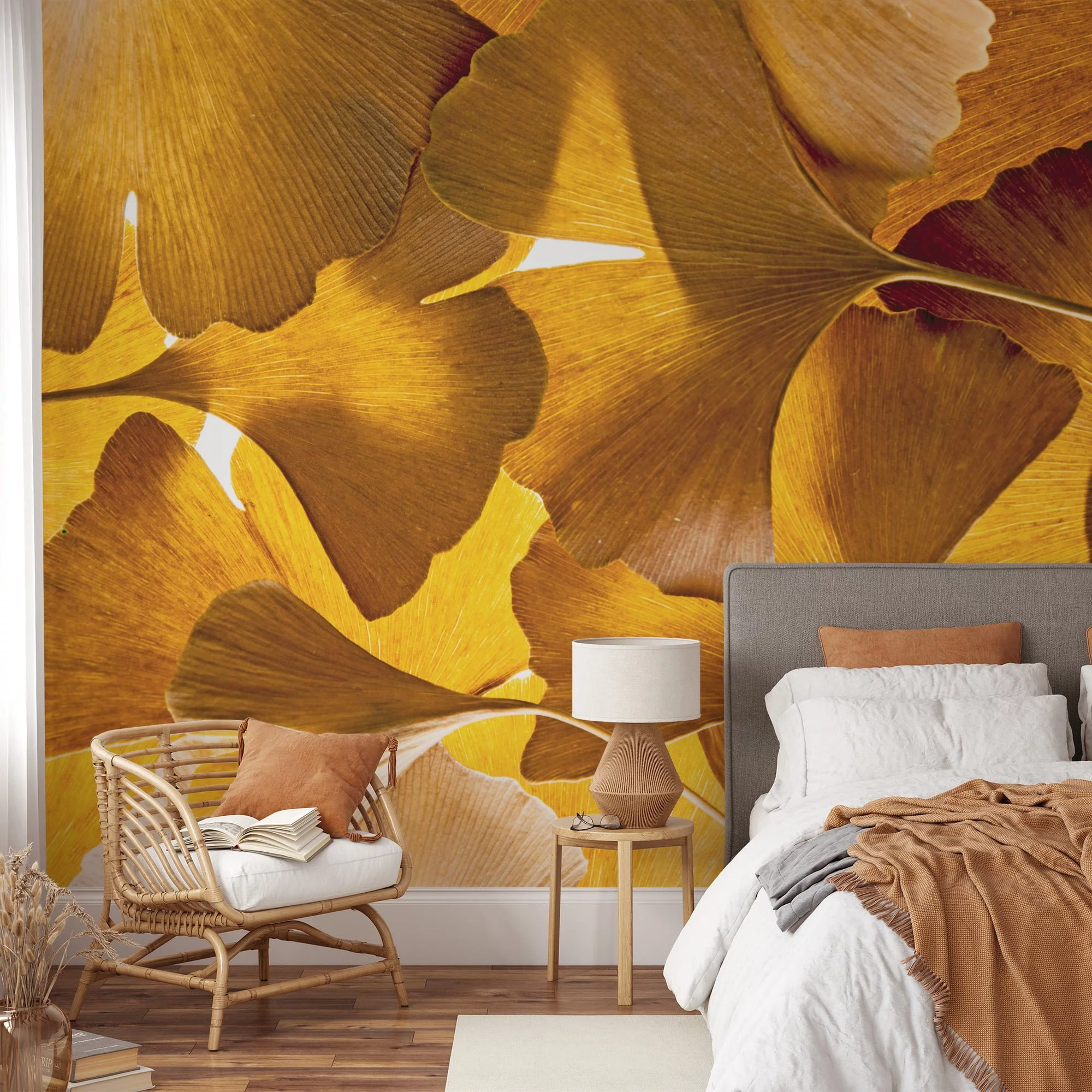 Fall Beauty Captured in Yellow Ginkgo Biloba Leaves - Self-Adhesive Peel and Stick Wallpaper for a Nature-Inspired Home