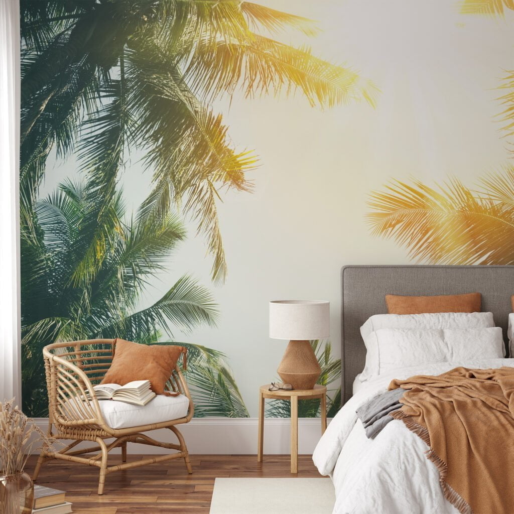 Tropical Palm Trees and Bright Sun Glare Wallpaper for a Relaxing and Exotic Atmosphere