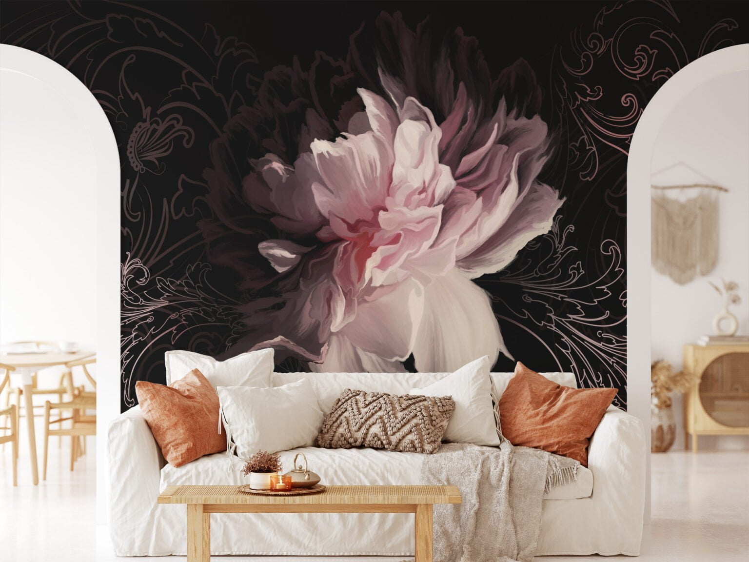 Soft Pink Floral Wallpaper, Large Blooming Flowers Wall Mural for ...