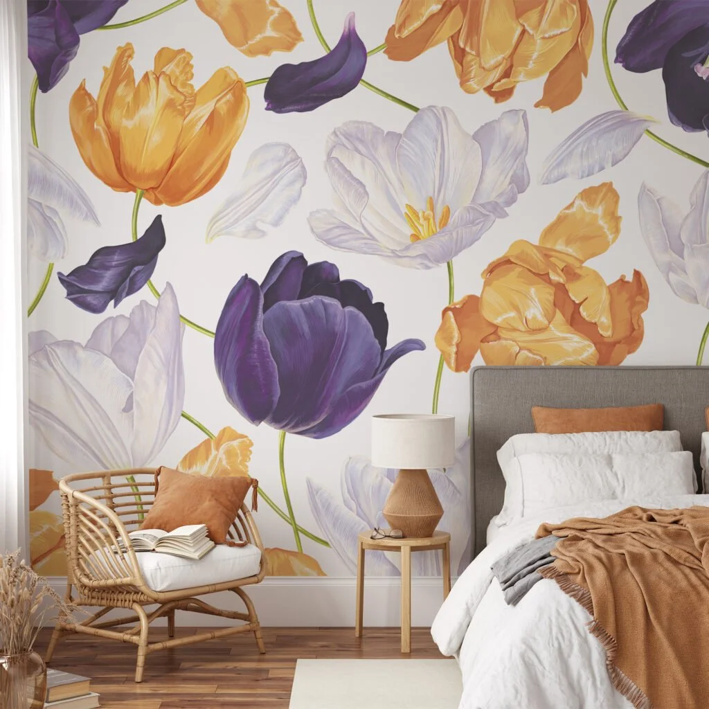 Elegant Soft Giant Peony Flowers Illustration Wallcovering for a Chic and Modern Decor