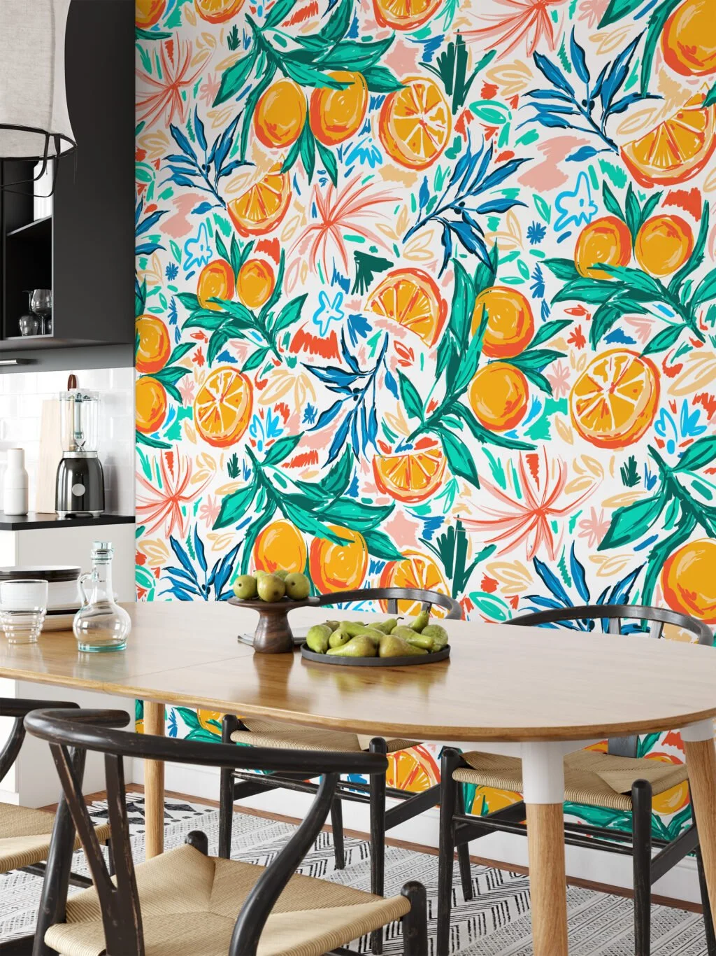 Illustrated Oranges and Tangerines Wall Mural for a Fun and Lively Atmosphere