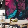 Vibrant Neon Pink and Blue Tropical Leaves - Self-Adhesive Peel and Stick Monstera Leaf Wallpaper to Brighten Any Space