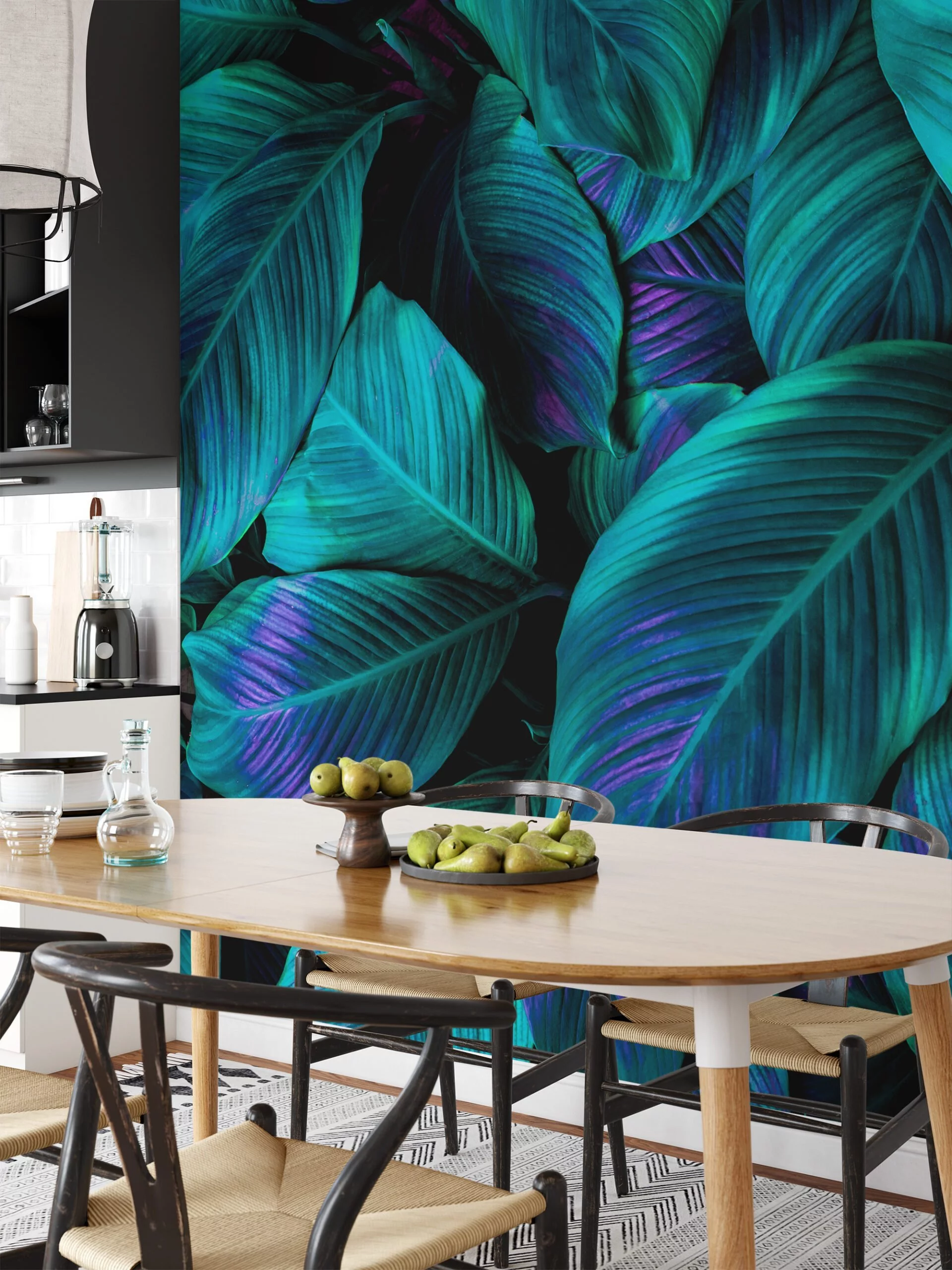 Lush Tropical Green Cannifolium Leaves with a Pop of Purple Highlights - Self-Adhesive Peel and Stick Nature Wallpaper for a Bold and Beautiful Space