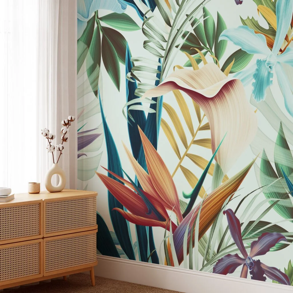 Large Tropical Floral Wallpaper, Exotic and Lush Peel and Stick Removable Wall Mural, Self Adhesive Wallpaper for a Relaxing Oasis