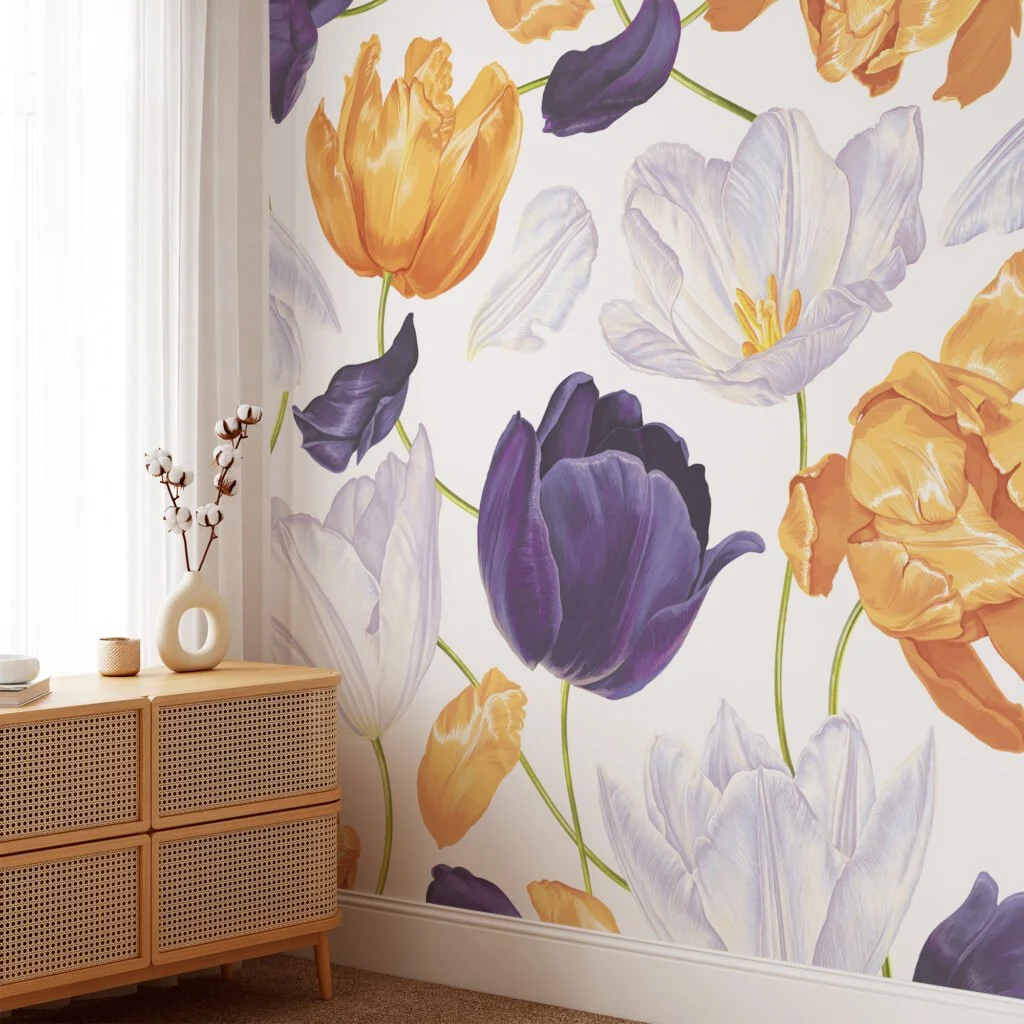 Elegant Soft Giant Peony Flowers Illustration Wallcovering for a Chic and Modern Decor