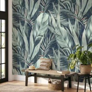 Lush Tropical Green Leaves Pattern with a Retro Botanical Flair - Self-Adhesive Peel and Stick Wallpaper for Nature Lovers