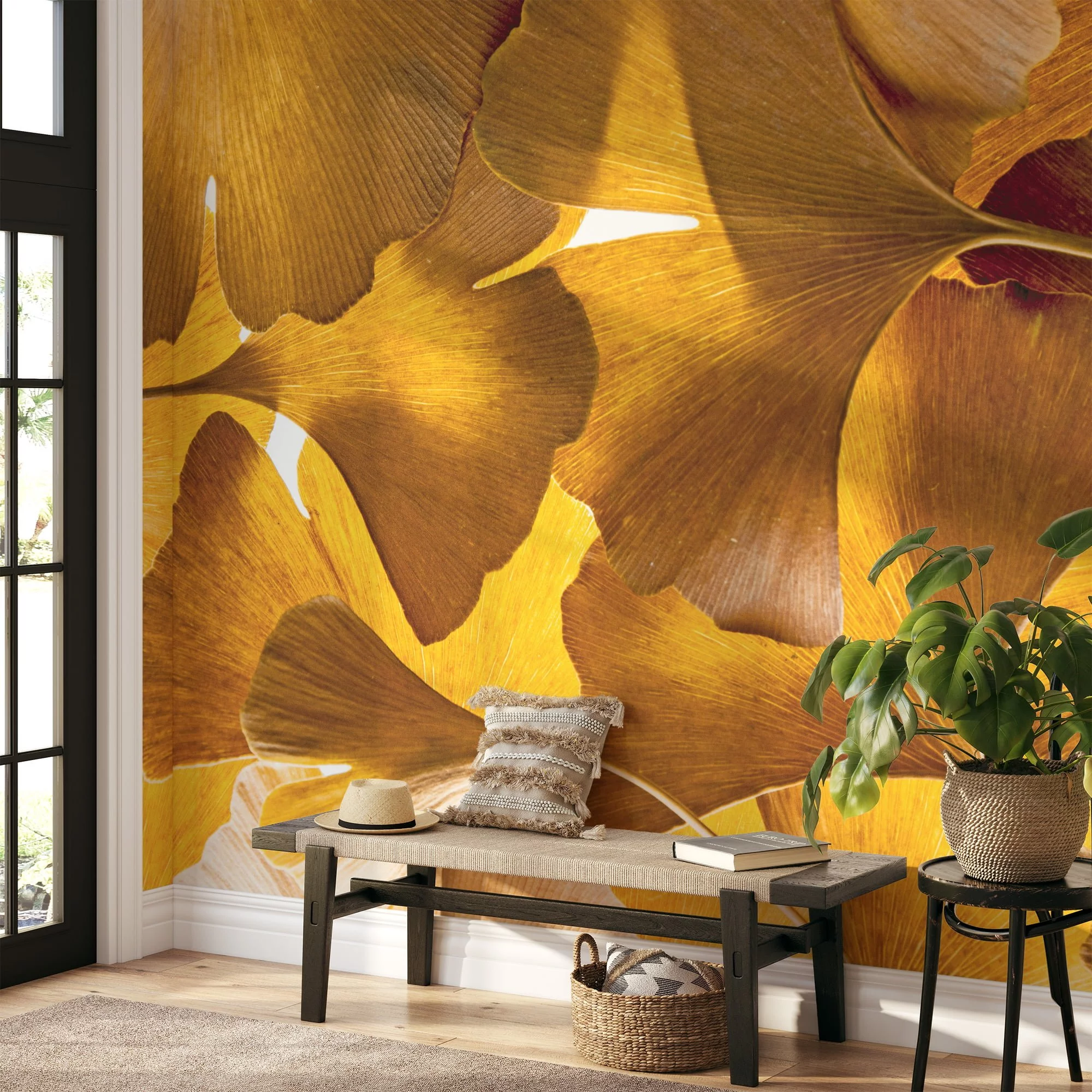 Fall Beauty Captured in Yellow Ginkgo Biloba Leaves - Self-Adhesive Peel and Stick Wallpaper for a Nature-Inspired Home