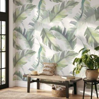 Soft and Serene Watercolor Style Leaves on White Background - Self-Adhesive Peel and Stick Green Wallpaper for a Modern and Relaxing Atmosphere