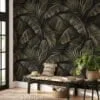 Vintage Charm Meets Tropical Beauty with Banana Leaves Pattern - Self-Adhesive Peel and Stick Dark Leaf Wallpaper for a Refreshed Bathroom or Bedroom