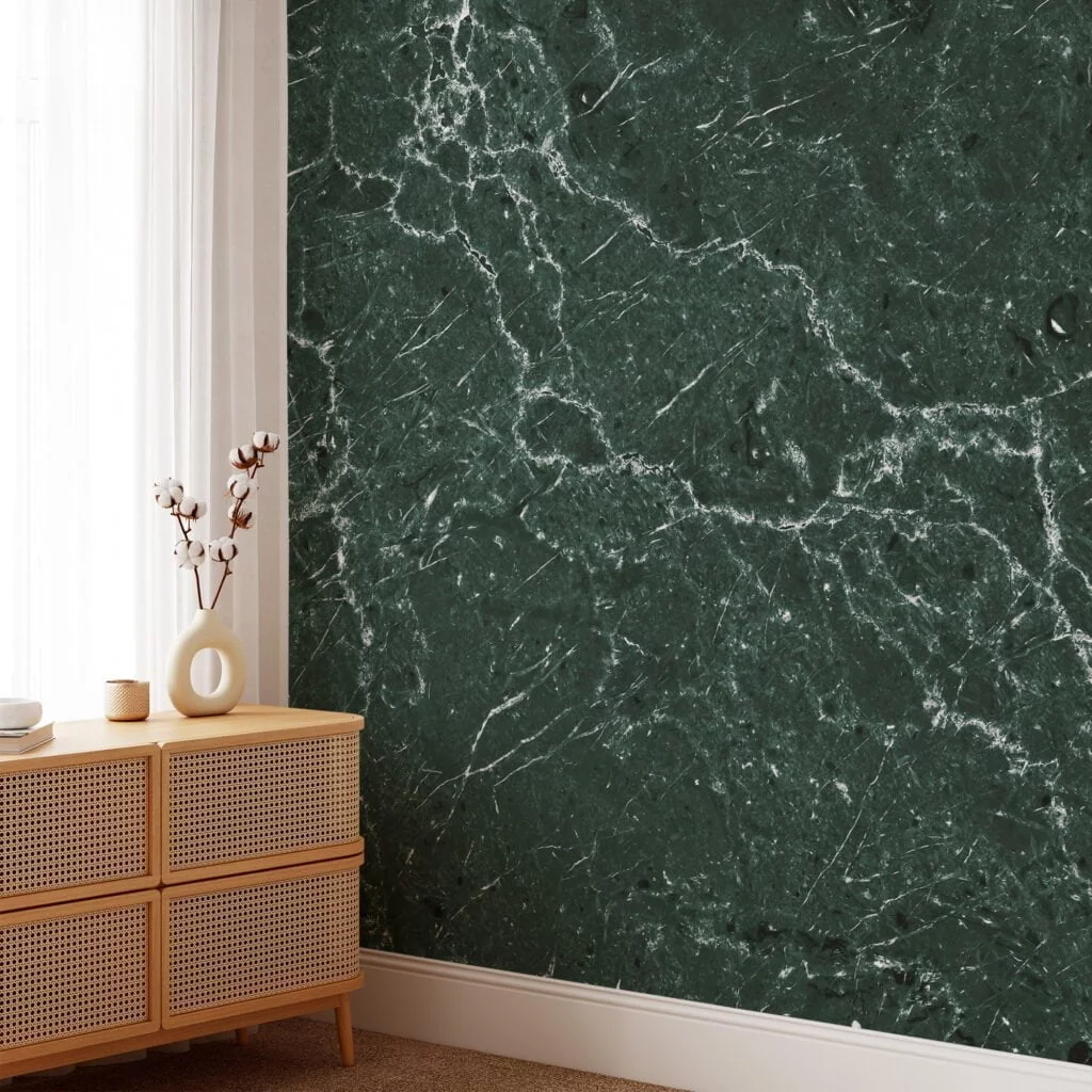 Elevate Your Space with Dark Green Stone Marble Texture Wallpaper, a Removable Wall Mural That Captures the Essence of Luxury and Sophistication