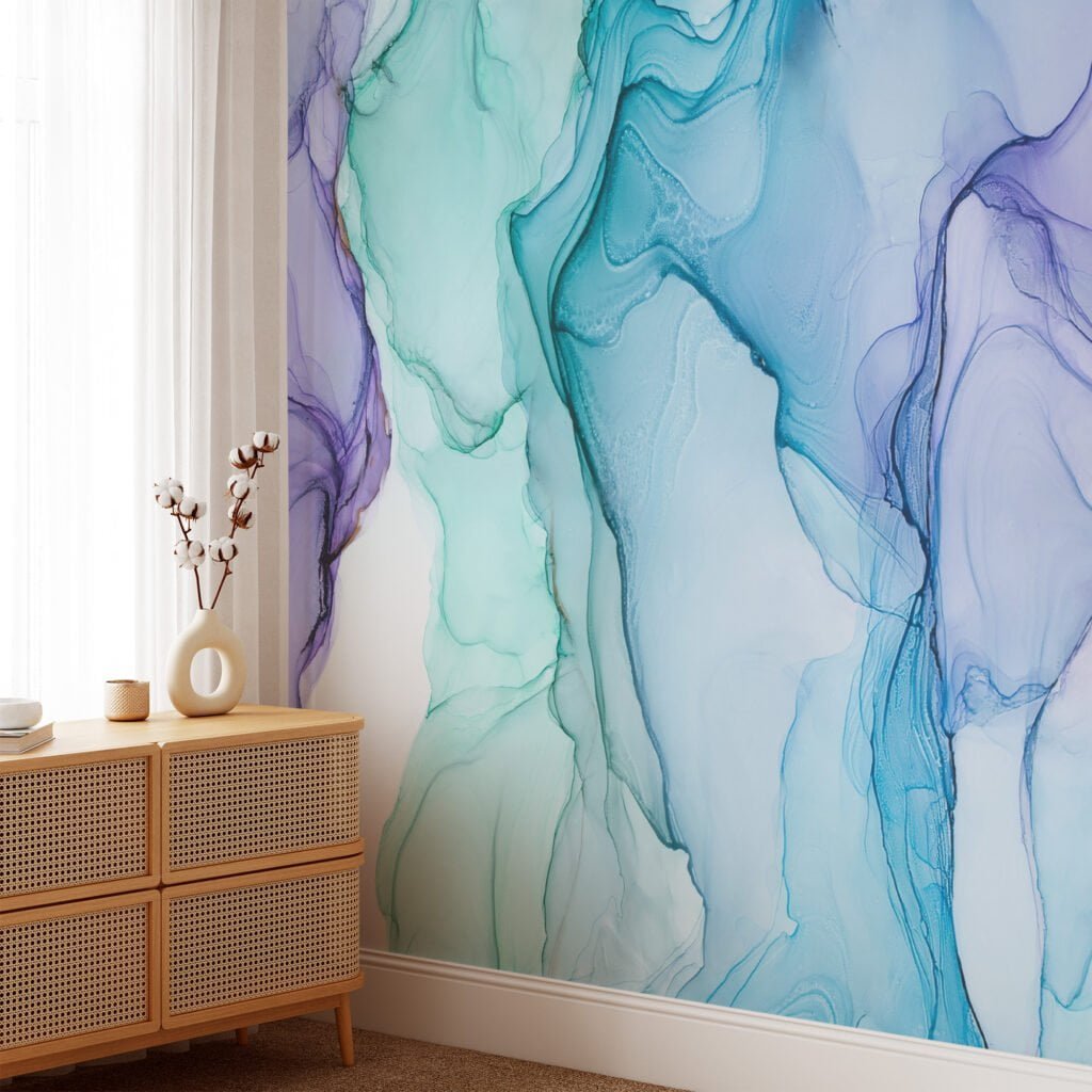 Mesmerizing Purple, Blue and Green Ink in Water Wallpaper for a Serene and Calming Ambiance